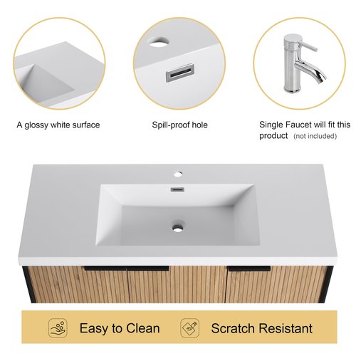 Malwee 48 Inch Freestanding Bathroom Vanity with Sink, 48'' Floor Stand Bathroom Vanity Combo, Modern Cabinet Set with 2 Doors and White Resin Basin Top (MA105-48)