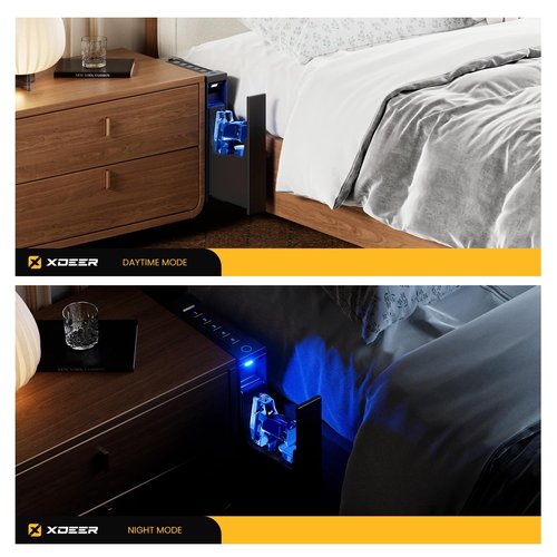 XDeer Biometric Pistol Safe, Quick Access Nightstand Safe for Handguns in Seconds, Portable Lock Box for Car, Truck, Desk, Bedside, or Wall with Fingerprint, Key, and PIN Code Security
