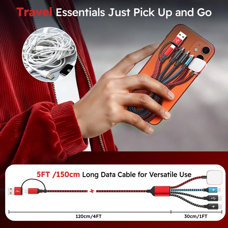 Cruise Essentials 2026, Travel Essentials Dual Type-C 4 in 2 Multi Charging Cable for iPhone Watch Charger/iPhone 17/IP, iWatch Charger, Compatible with iWatch 11-2/Ultra/iPhone 17-8,Car/ Camping 5FT