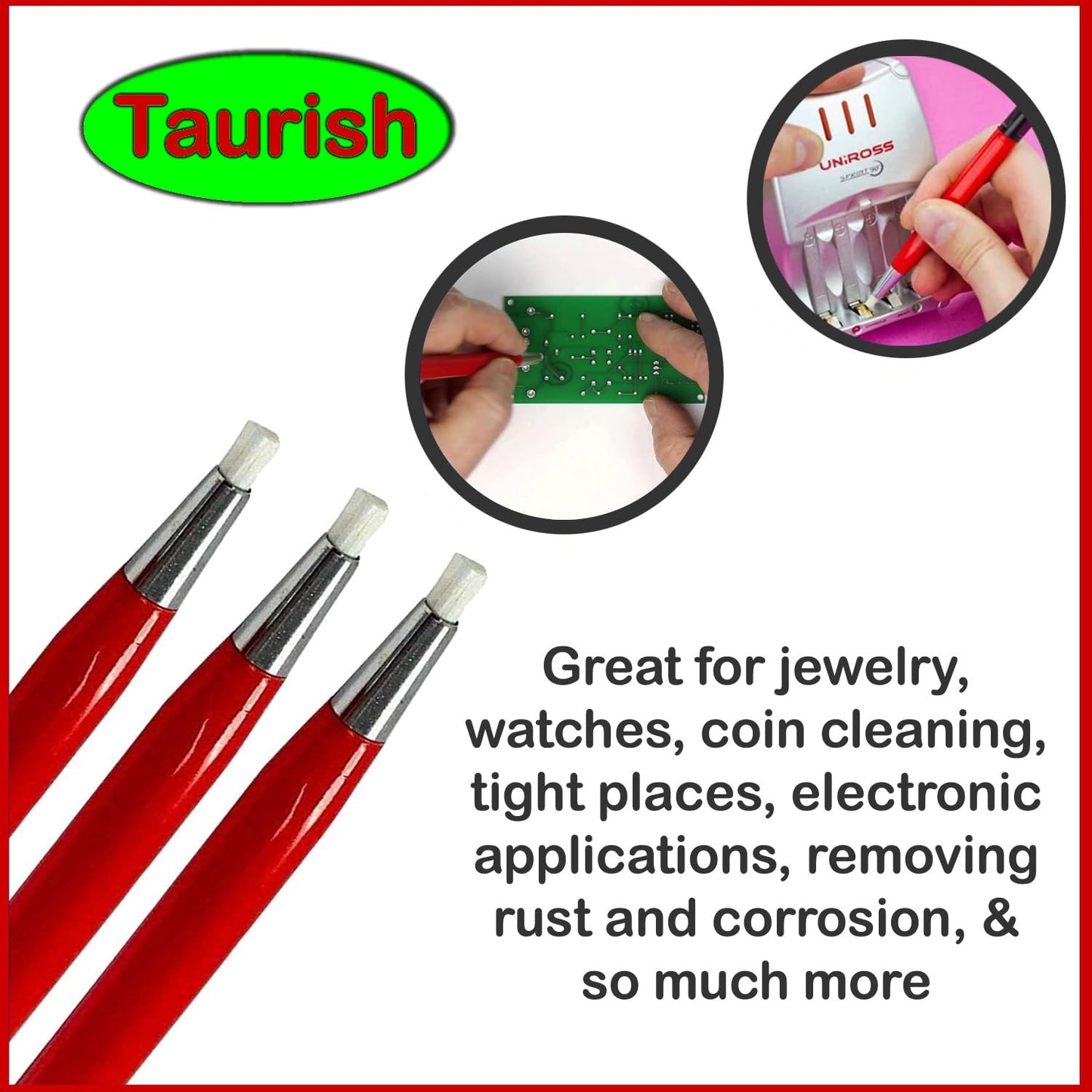 TAURISH Fiberglass Scratch Brush Pen 3 Pack Jewelry Watch Coin Cleaning Electronic Applications Rust and Corrosion Removal