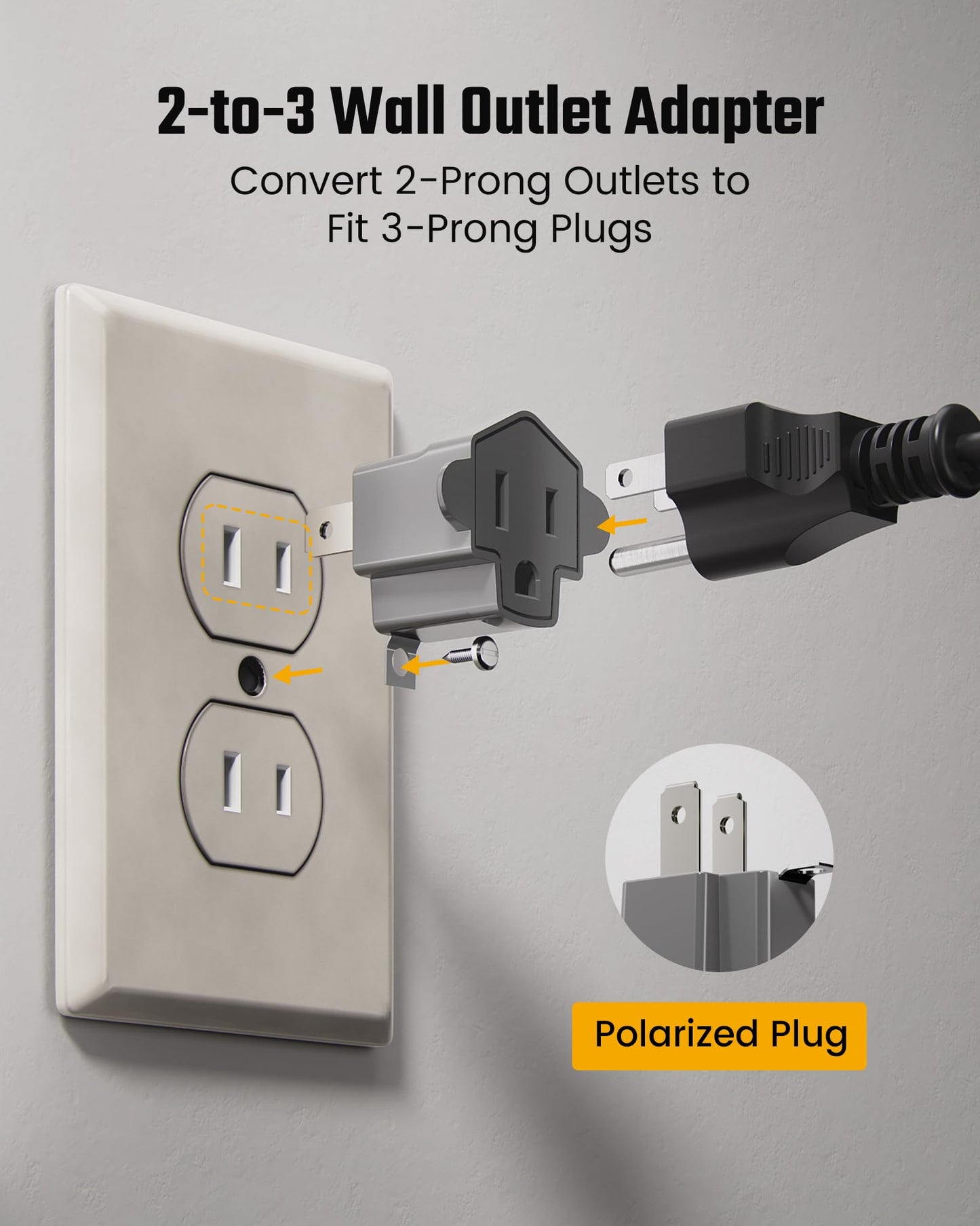 2 Prong to 3 Prong Outlet Adapter, ETL Listed 3-2 Prong Adapter, Fire-Retardant (392℉) PBT Material, Heavy Duty Wall Plug Adapter for Old Homes, Travel to Japan, and Industrial Use, Gray 4-Pack
