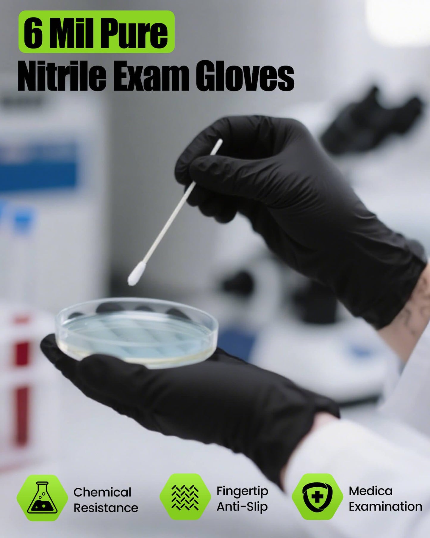 TREEGO 6 Mil Black Nitrile Gloves Large – Heavy Duty Disposable Latex & Powder Free, Chemical Resistant, Textured Grip for Mechanic, Automotive and Food Handling – 50 Count
