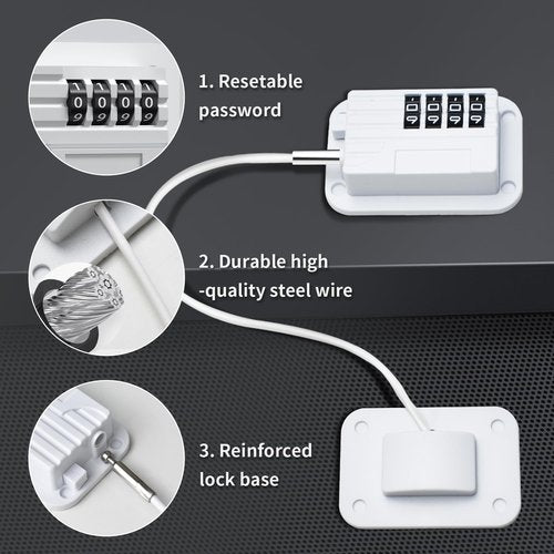 Ougourim Refrigerator Lock - Upgraded Combination Lock for Upright Freezer, Child Safety Lock for Cabinets, White