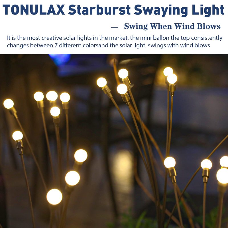 TONULAX Solar Garden Lights - Upgraded Solar Swaying Light, Sway by Wind, Outdoor Lights, Yard Patio Pathway Decoration, High Flexibility Iron Wire & Heavy Bulb Base, Warm White(10 Pack)
