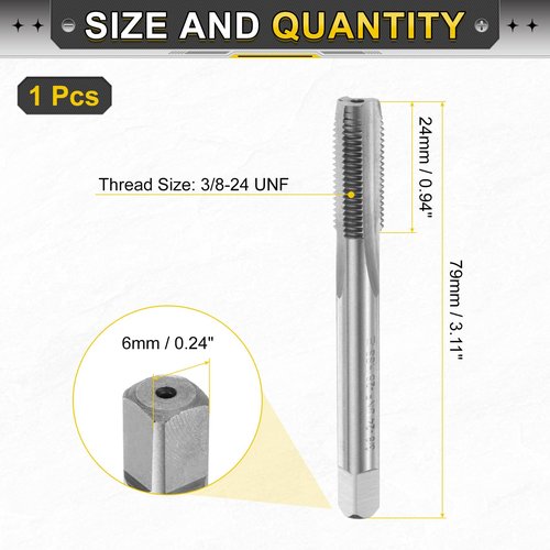 uxcell Hand Plug Tap 3/8-24 UNF 2B Left Hand Thread Plug Style Taps Straight Flute Screw Tapping Threading Tool High Speed Steel HSS6542