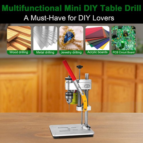 Mini Bench Drill Press, LAKIX Small Benchtop Drill Press High Precison, Low Noise, Compact Size Desktop Drilling Machine, 7-Speed B10 Chuck for Handicraft, DIY Jewelry Making, Metal Wood Working