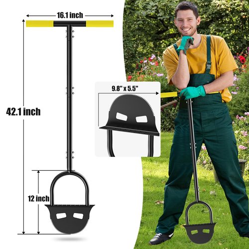 Manual Lawn Edger Tool, 42.1 Inch Half Moon Edger Lawn Tool with Non-Slip T-Handle and Wider Foot Pedal, Serrated Lawn Edger Tool for Trimming Lawn Lines at The Edge of a Driveway