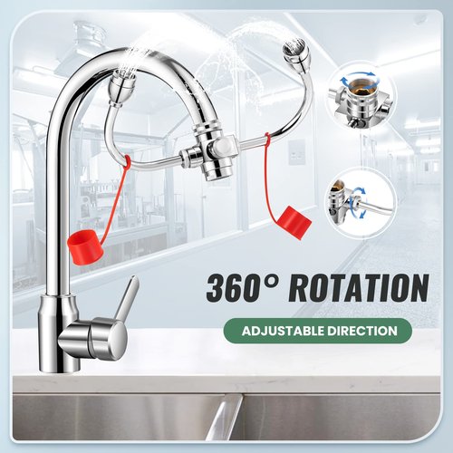 Huanyu Faucet Mounted Eyewash Station 360°Rotation Emergency Eye Wash Station Sink Attachment Adjustable Direction Eye Wash Faucet for Laundry Room Kitchen Sink with 3 Adapters (Style B)