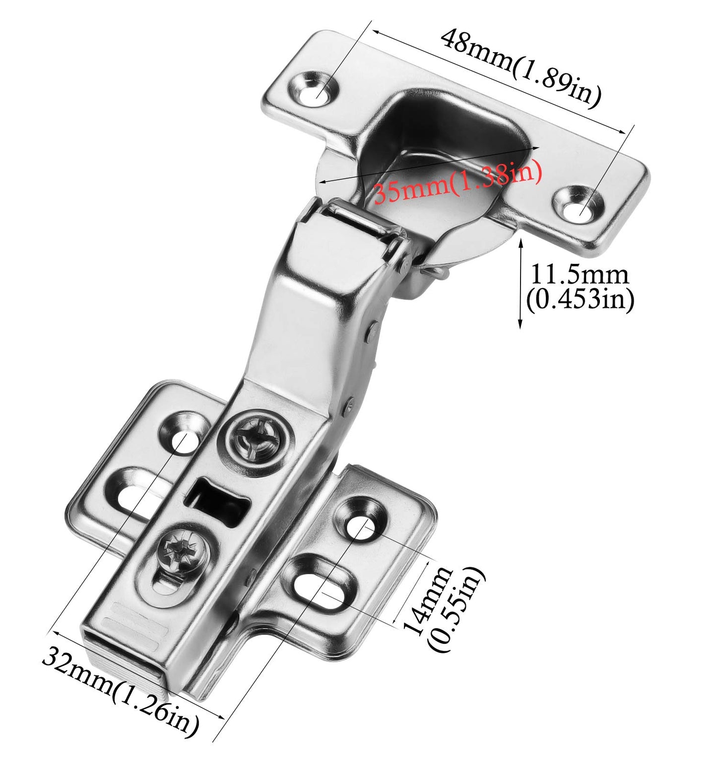 Luokim 2pcs Inset Cabinet Hinge Frameless Concealed Door Hinges European Soft Closing Four-Hole Mounting Plate Hinges Nickel Plated Finish