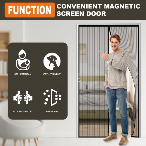 LCYY.TG Magnetic Screen Door Mesh, Easy Install, Heavy Duty Fiberglass,Self Sealing Door Screen for Single Door Size 32 x 82 Inch, Screen Door Size 34 x 83 Inch