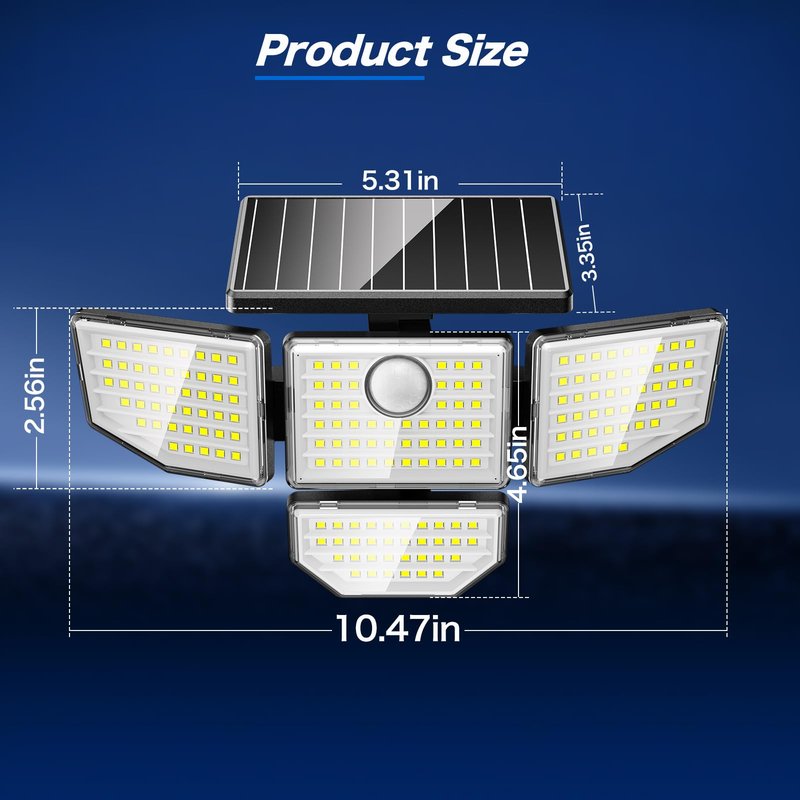 Adewalk 3000LM Outdoor Solar Light - Upgrade 4 Heads 188 LED Solar Motion Sensor Outdoor Lights, IP65 Waterproof Powered Light for Home Darkroom Backyard