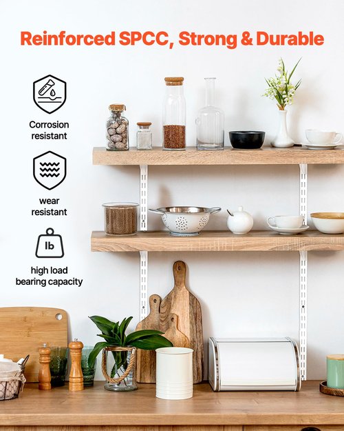 VEVOR Shelf Pilaster, 60-inch 5 Pack, Dual Track Upright Wall Shelving System, Heavy Duty Support System Twin Slot Shelf Rails, 25 Screws, Suitable for Cabinet Closet Organization Storage, Silver
