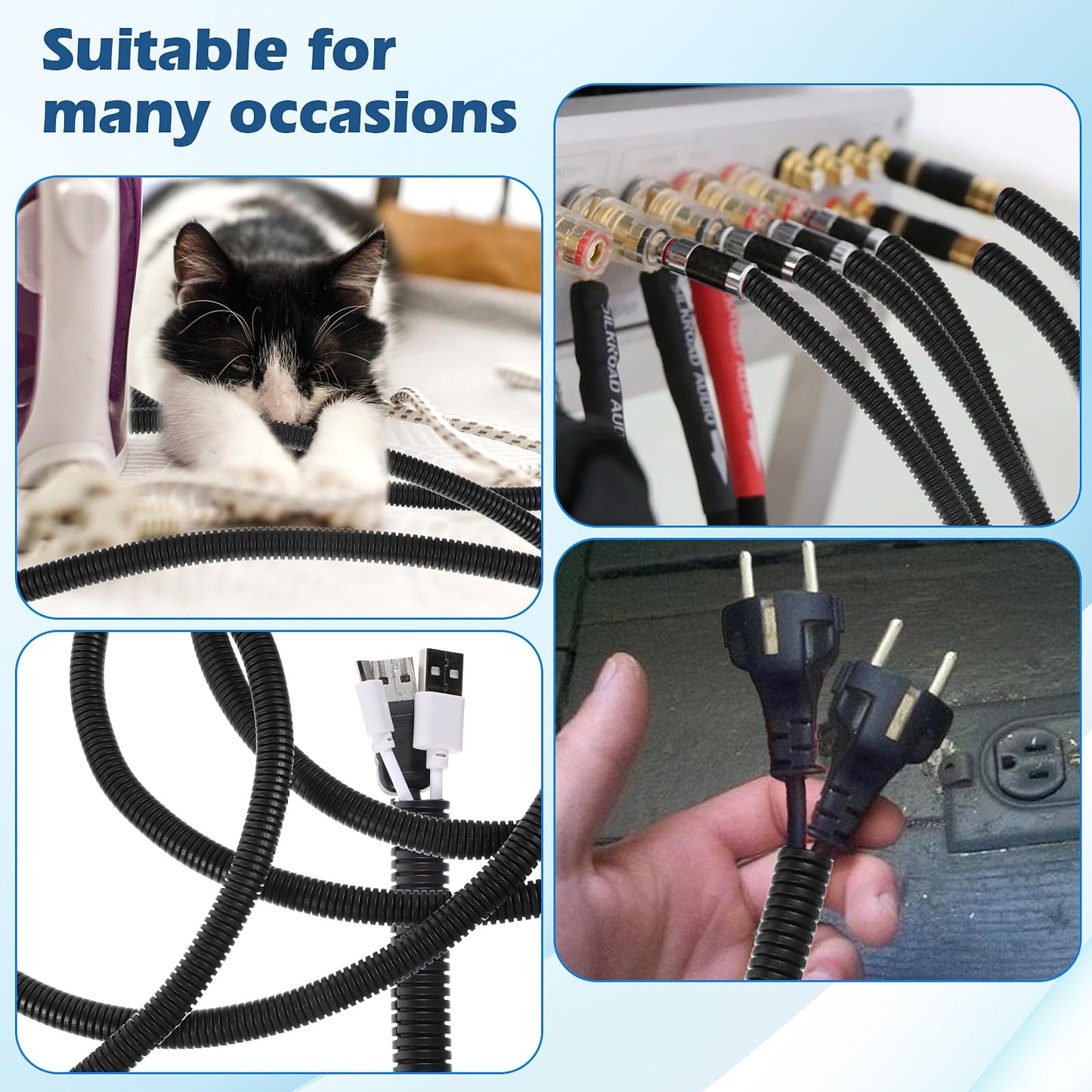 PEOVLVN 50ft Wire Protector Tubing, Split Flame Retardant Wire Loom 1/2 Inch Cable Protector Flexible Wire Covers Wire Conduit for Electrical Wires Automotive Marine (Split)