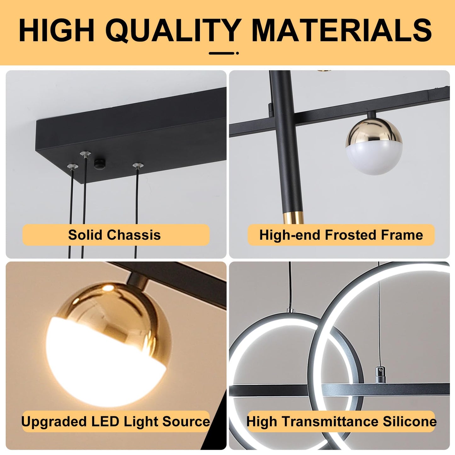ORANOOR Modern LED Pendant Lights, Dimmable 39in Linear Wave LED Chandelier Lighting, Black & Gold Dining Room Hanging Light Fixtures Kitchen Island Globe Pendant Light for Dining Table (2704lm)