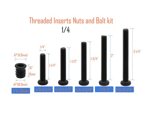 LBY 35 Sets Threaded Insert Nuts and Bolt Assortment Kit, 1/4-20 × 13mm Threaded Inserts & Hex Socket Furniture Barrel Bolts (5 Sizes) Combination, Carbon Steel (Black)
