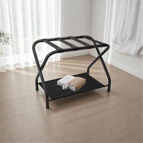 ZEKEYUN 2 Pack Luggage Rack with Storage Shelf, Steel Folding Suitcase Stand, Black Luggage Stand for Indoor Bedroom, Living Room and Outdoor Camping, 27.5 x 14.2 x 20.7 Inches, Holds up to 100 lb