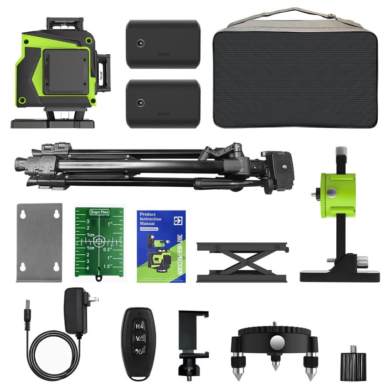 16 Line Laser Level with Tripod,4x360° Self Leveling Laser Level with 2 Batteries,4D Laser Level 360 Self Leveling,Green Line laser Level Tool for Construction,Picture Hanging,Home Renovation