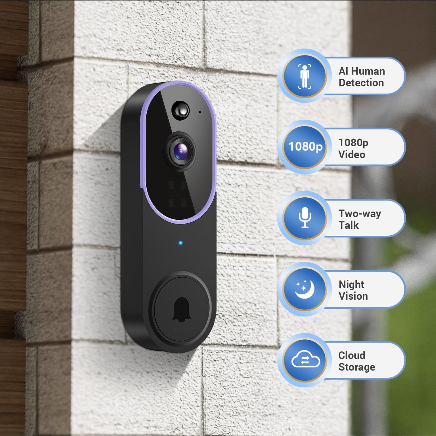 SizzChat 1080P Wireless Video Doorbell Camera, Smart AI Human Detection, Night Vision, 2-Way Audio, Battery Powered, Cloud Storage, 2.4G WiFi, Indoor Outdoor Surveillance