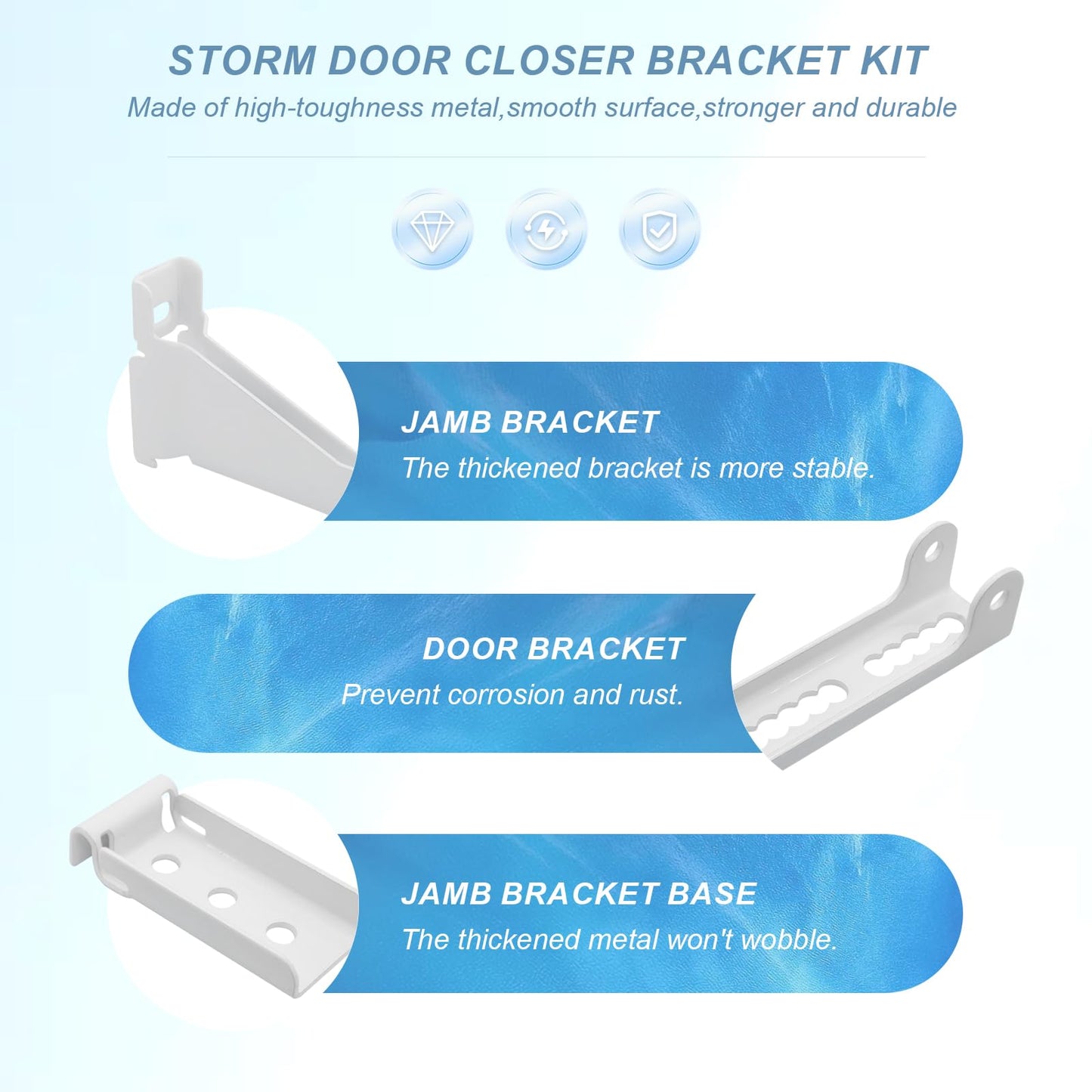 Reinforced Storm Door Closer Bracket Kit, Heavy-Duty Screen Door Closer Replacement Part for Andersen, Emco, Larson & Pella 40201 Door Repair Kits, Protecting Doors from Strong Wind Damage (White)