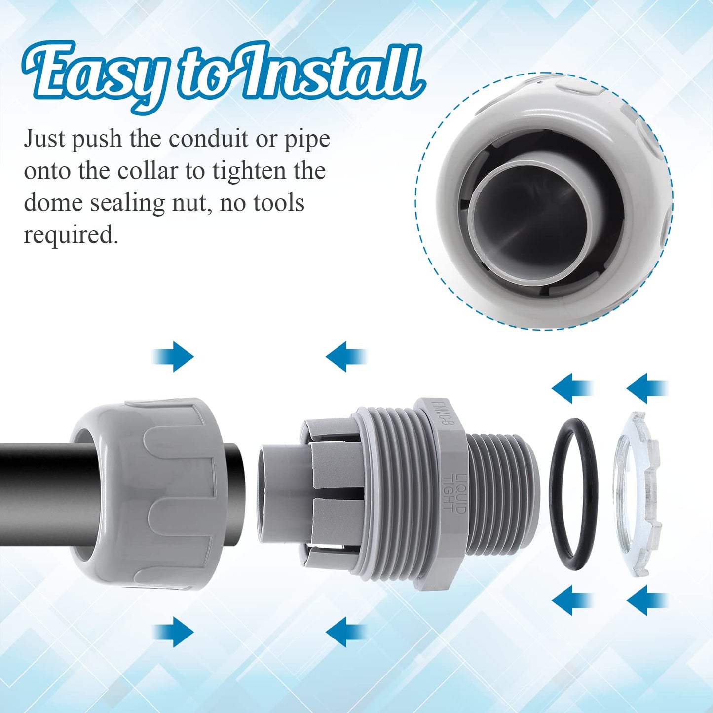 Moicstiy 6Pcs 3/4 Inch NPT Liquid Tight Connector Nonmetallic Straight Electrical Conduit Connector Fitting, UL Listed PVC Flexible Conduit Fittings