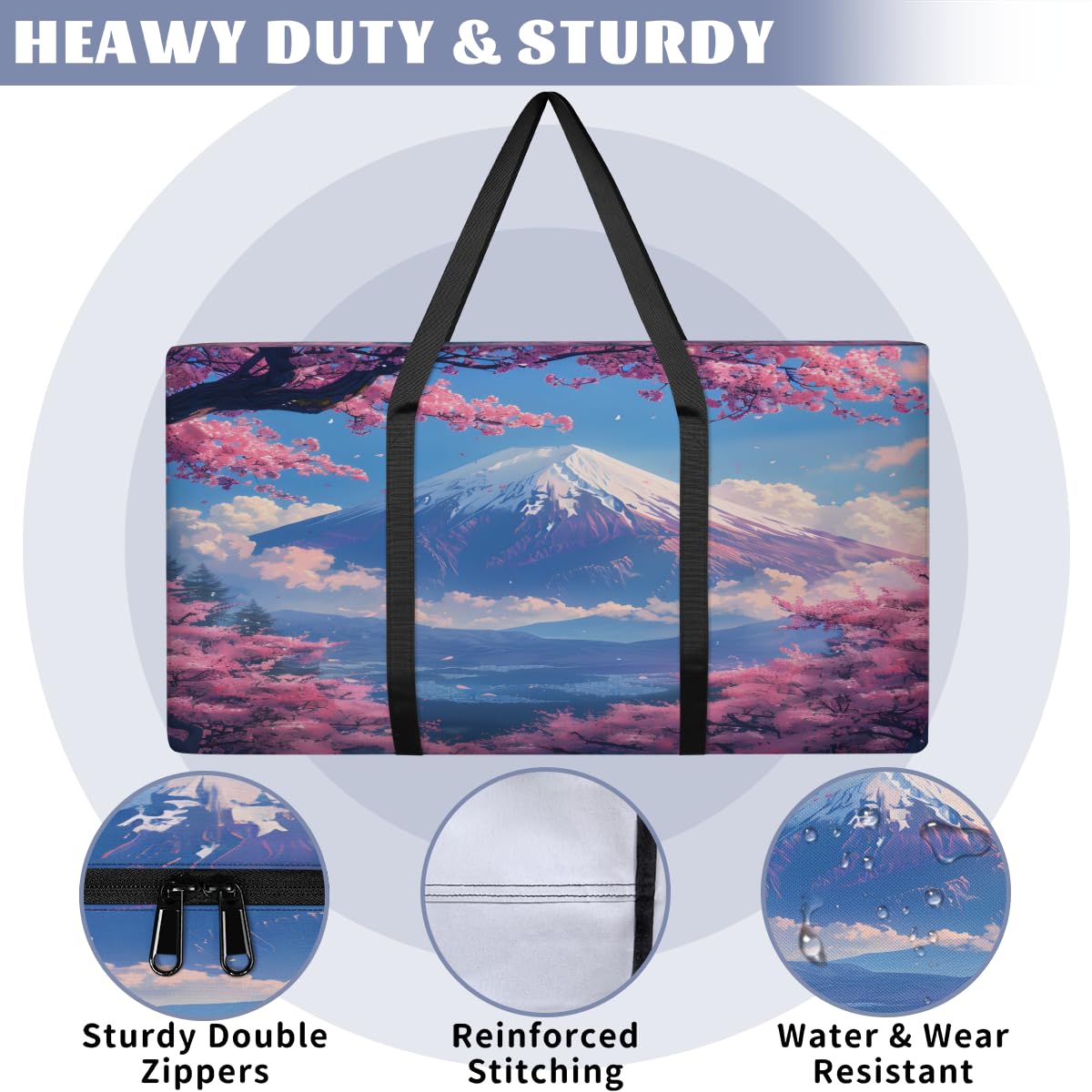 Adornori Asian Japanese Heavy Duty Extra Large Moving Bags, XXL Storage Totes Moving Boxes Cherry Blossom Mount Fuji Space Saving Packing Bags