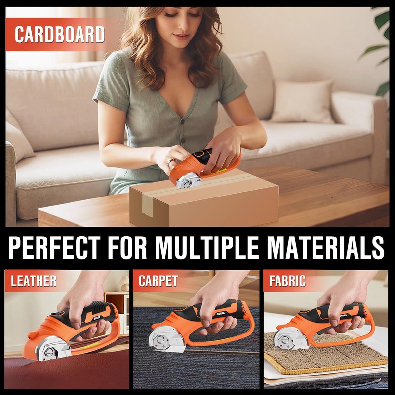 Cordless Electric Scissors for Cardboard Cutter with 4 SK5 Blades, 4V Rechargeable Electric Box Cutters, Powerful Power Shears Cutting Tool for Fabric, Carpet, Leather