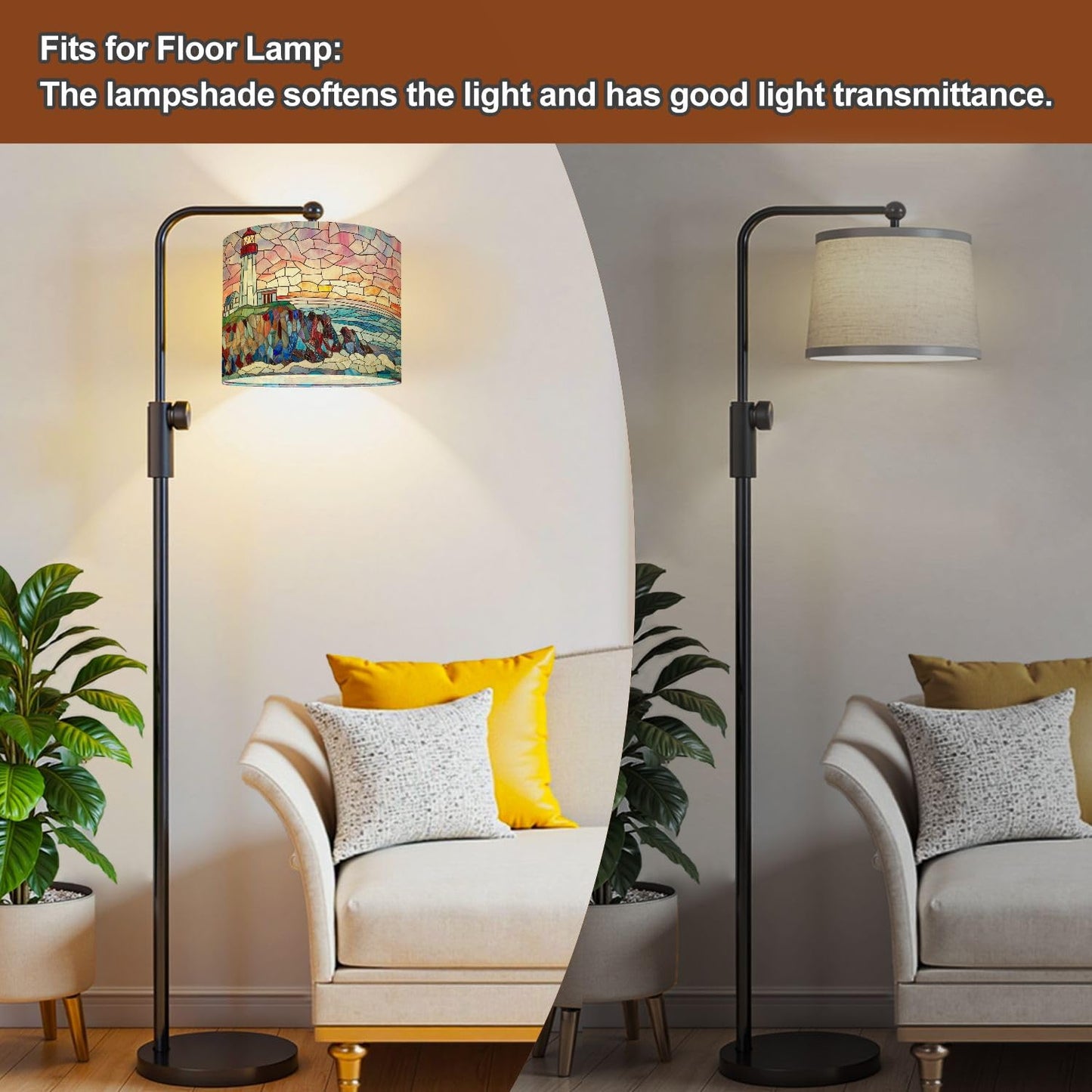 Modern Lampshades Lamp Shades 11"x11"x9" Intricate Stained Glass Lighthouse Art Pastel Sky Waves Light Shade for Table Lamps Floor Lamps Drum Lamp Shades Lampshade Replacement