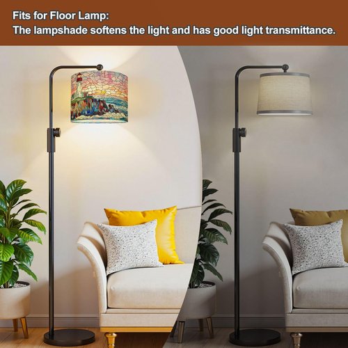 Modern Lampshades Lamp Shades 11"x11"x9" Intricate Stained Glass Lighthouse Art Pastel Sky Waves Light Shade for Table Lamps Floor Lamps Drum Lamp Shades Lampshade Replacement