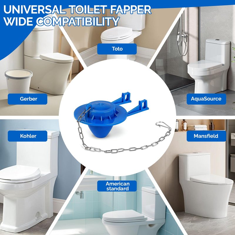 Toilet Flapper Replacement Kit - 2PCS American Standard Toilet Flapper 2 Inch, Universal Flapper for Toilet Tank, Toilet Stopper Flapper with Steel Chain Fits Kohler, Toto, Water-Saving Easy Install