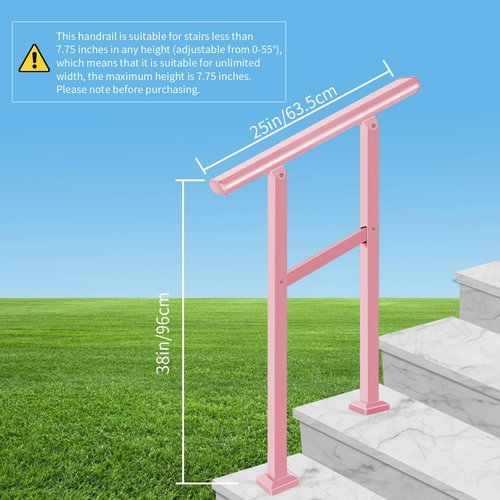 Adjustable Handrails for Outdoor Steps – Pink Metal Stair Railing with Flexible Angle Design, Porch Railing Fits 1 to 2 Steps or Horizontal Use, Unique Wrought Iron Hand Rails with Installation Kit
