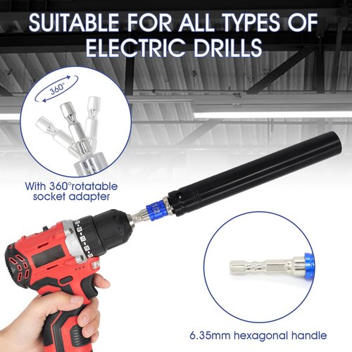 9/16"(14mm) Power Nut Driver 12'' Length, Nut Runner Hollow Socket with 1/4" Hex Shank and 360° Rotatable 1/4" Hex Shank, Fit Long Bolts and Ductwork