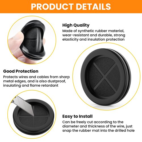 Firewall Rubber Grommets 1-11/16" ID 2" Drill Hole Double-Sided Hole Plugs for Wire Protection - 4 PCS