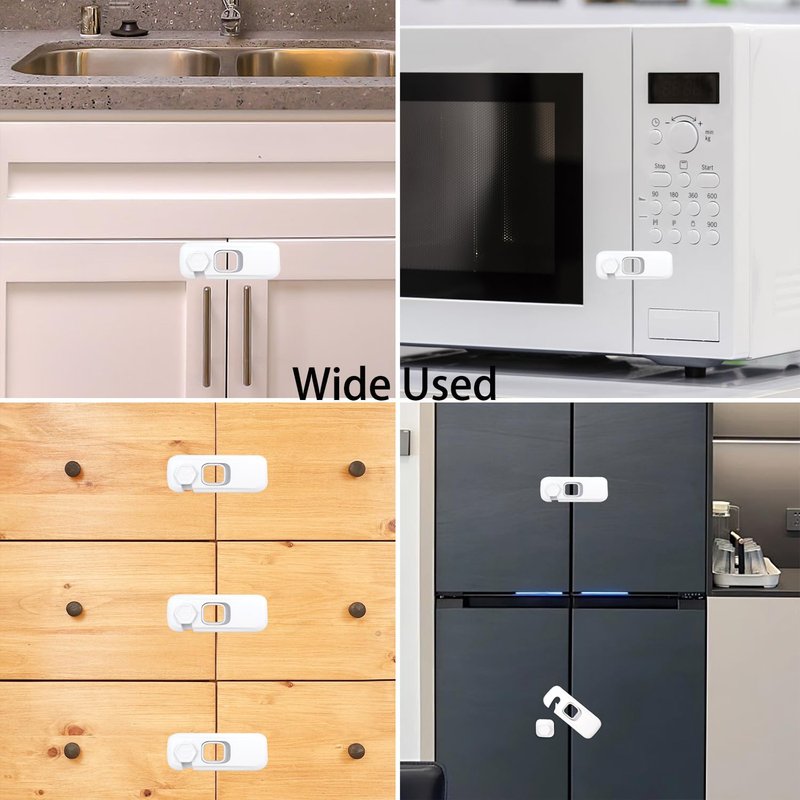 Fridge Child Lock for Refrigerator, Freezer and Cabinet, 2 Pack Adhesive Baby Proof Latches, White