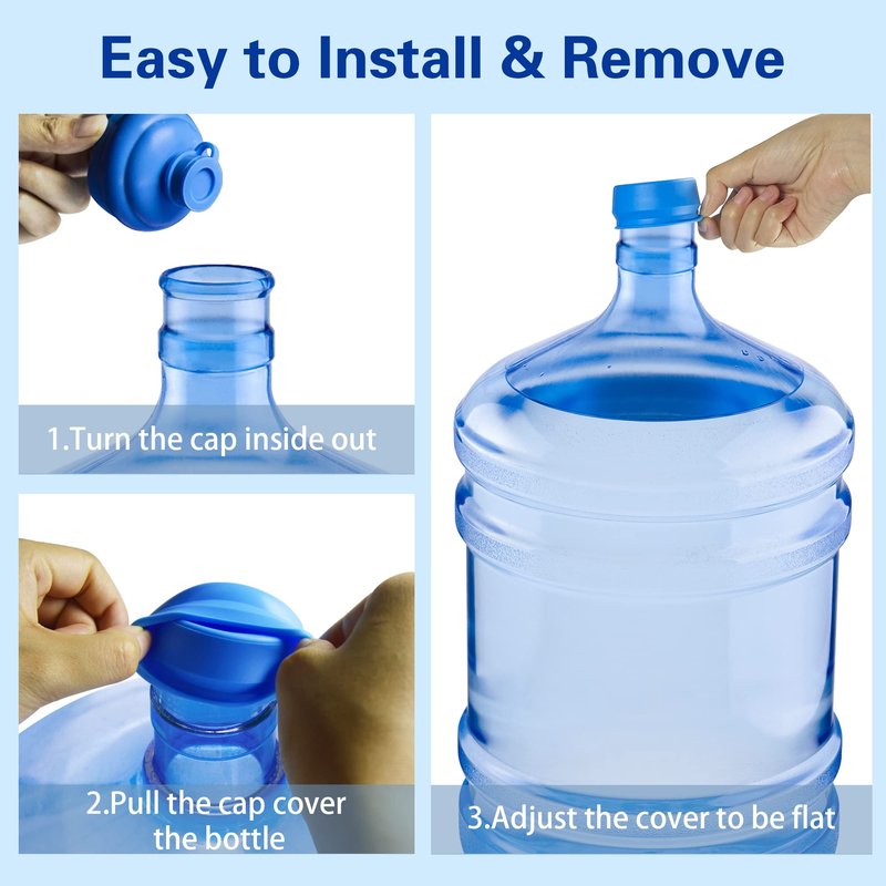 Gofriipai 3 and 5 Gallon Water Jug Cap, Silicone Reusable Replacement Cap, Non Spill Bottle Caps for 55mm Bottle Water Dispenser Caps - Pack of 5
