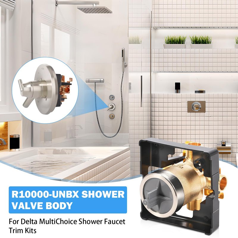 R10000-UNBX MultiChoice Universal Shower Valve Body, Rough-in Tub and Shower Valve Compatible with Delta 13/14, 17, 17T Series Trim Kits, 1/2-Inch Universal Inlets for PEX, Copper, CPVC