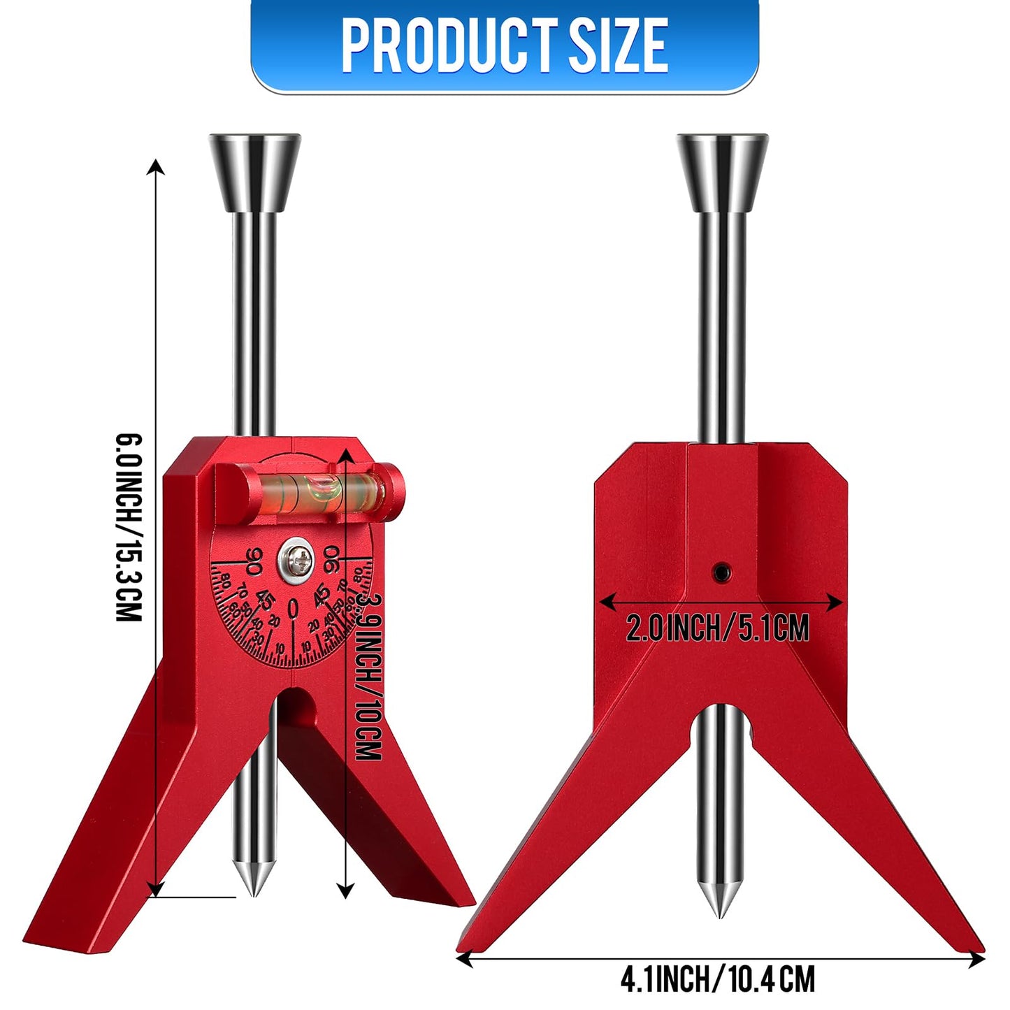 Yoopin Pipe Center Finder, Magnetic Centering Head Tool to Measure Pipe Diameter 0.5" to 4", Y-Shape Design with Adjustable Dial Bubble Protractor for Pipefitters & Plumbers(red)