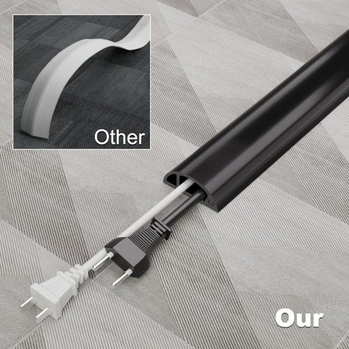 Kneelisa 6FT Side-Open Extension Cord Covers for Wires on Floor,Silicone Power Cable Protector Cord Hider Management Strip,Hide Electric Wire on Carpet,Chord Runner Protective Safety Wiremold,Black