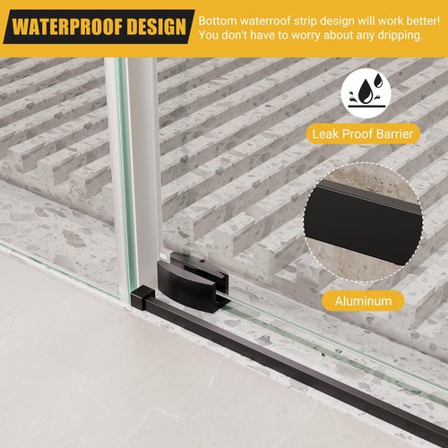 Shower Glass Door with Waterroof Seal Strip (56-60" W x 75 "H), Frameless Shower Sliding Door with Clear SGCC Tempered Glass 5/16" (8mm), Stainless Steel Hardware, Black