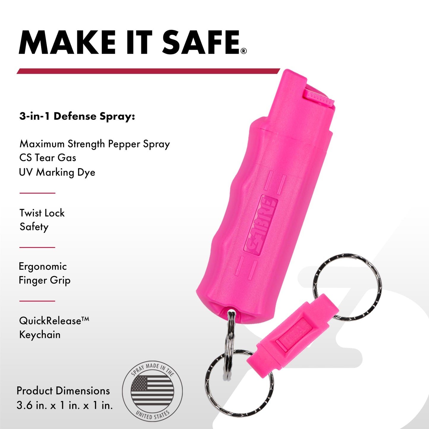 SABRE Defense Spray, 3-in-1 Formula Contains Max Strength Pepper Spray, CS Military Tear Gas & UV Marking Dye, Quick Release Key Ring for Easy Carry, Finger Grip for More Accurate Aim, 0.54 fl oz