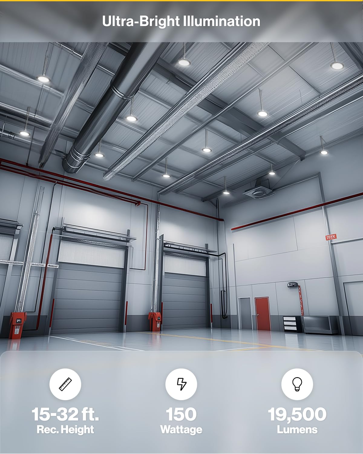 Sunco 10 Pack UFO LED High Bay Light, Shop Lights for Warehouse, Plug & Play, 19500 LM, 150W, 5000K Daylight, Power Cord Included, IP65 Waterproof Shatterproof Fixture UL.