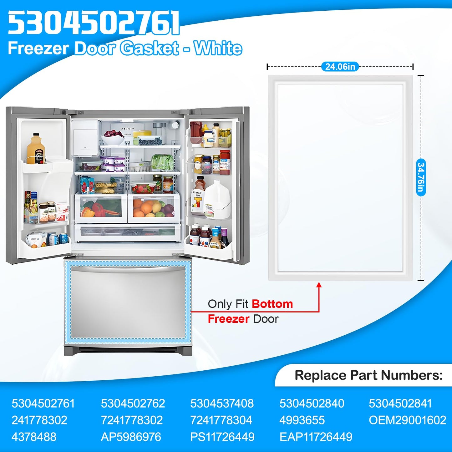 UPGRADED 5304502761 Freezer Door Gasket Compatible with Frigidaire Freezer Door Gasket FGHB2844LF6 LGHB2869TF3 241778308 Refrigerator Freezer Door Gasket For Kenmore Freezer Door Gasket