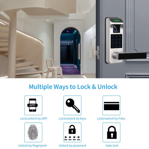 Harfo Fingerprint Door Lock, Heavy Duty Full APP Control Touchscreen Keypad Keyless Lock with Reversible Handle, Perfect for Home/Office/Bedroom Doors (Satin Nickel)