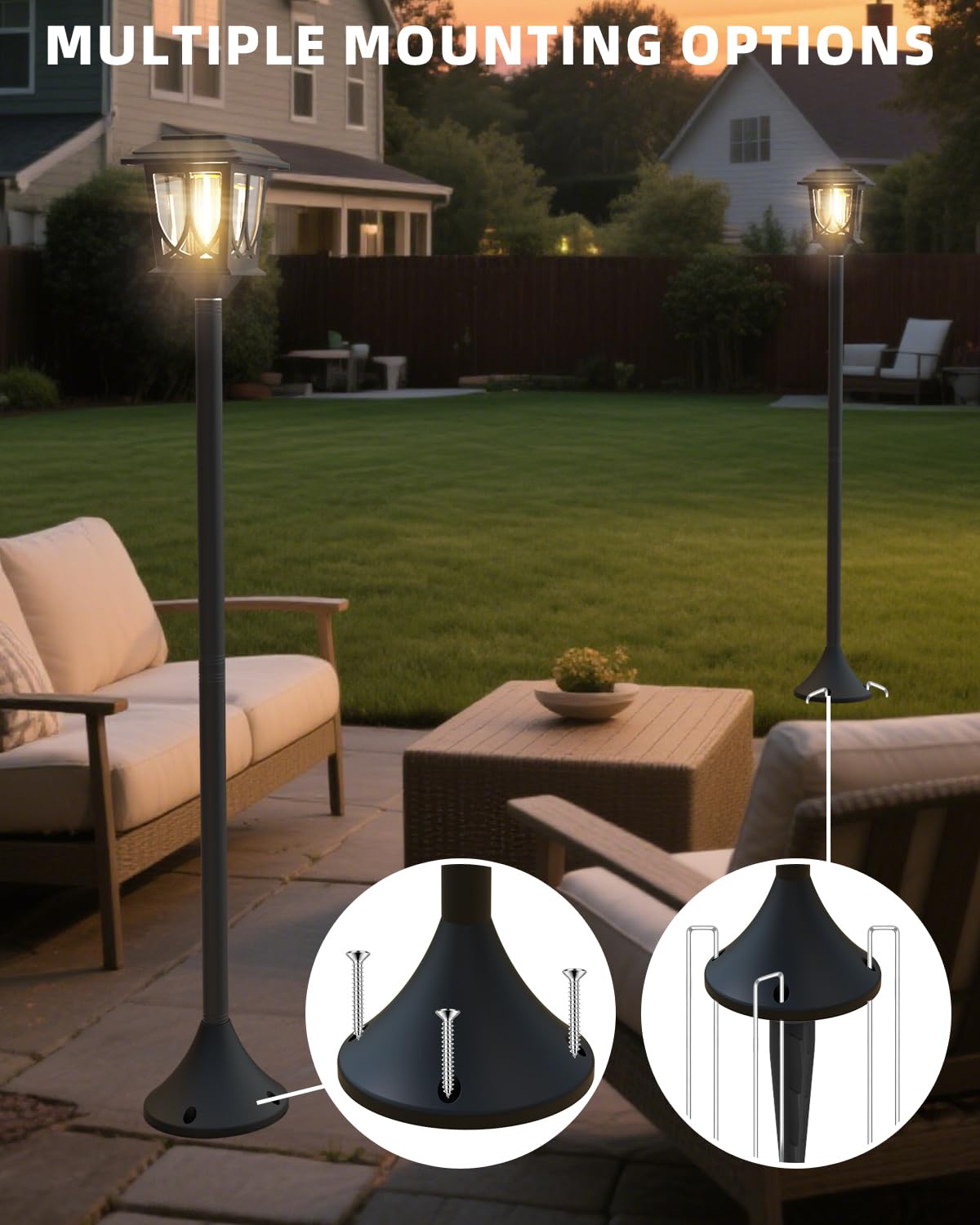 2 Pack Solar Lamp Post Light 40 Inch, Metal Glass Outdoor Solar Lights Waterproof Garden Pole Lights, Auto Dusk-to-Dawn Post Lamp Lights for Outside Backyard Front Warm White (2 Installation Modes)
