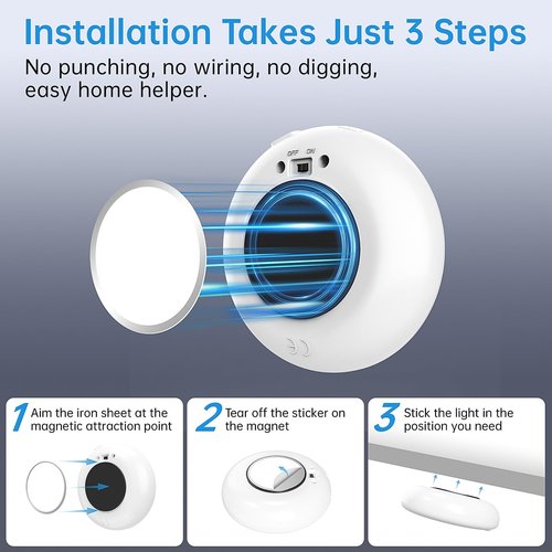PZSUNLY Motion Sensor Night Light,LED Rechargeable Indoor Night Lights,Magnetic Cabinet Light Closet Light for Kitchen Baby Bedroom Bathroom Stairs 6 Pack (White Light)