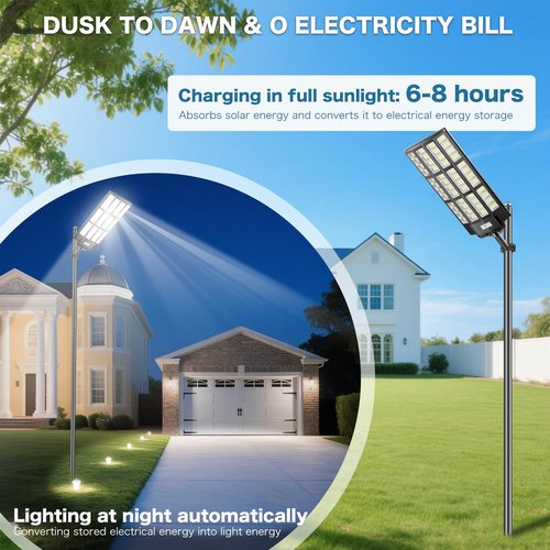 10000W Solar Street Lights Outdoor: Commercial Solar Parking Lot Lights with Motion Sensor and Remote Control, IP66 Waterproof, Wide Angle Dusk to Dawn Outdoor Lighting, Large Dimension, 2 Pack
