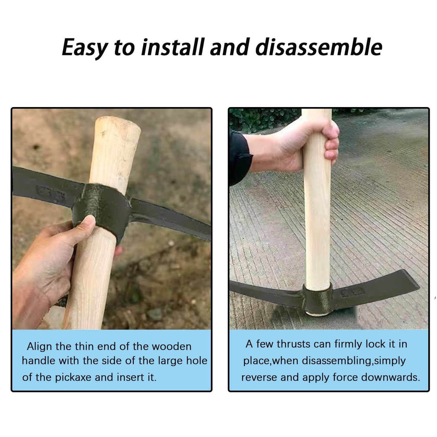 rosyquarz Forged Heat Treated One Piece Intact cast Iron Hoe,Weeding Garden Pick Axe,for Gardening,Camping and Outdoors Climbing Pickaxe