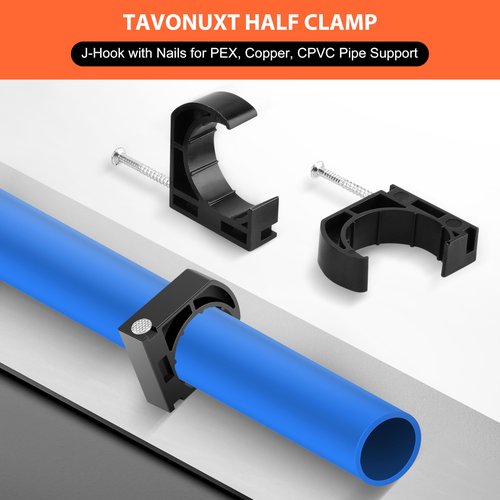 50 PCS 1/2" Half Clamps J-Hook with Nails for PEX, Copper, CPVC Tubing/Pipe Support, Heavy Duty Pipe Support Clamps, Durable Black J-Hooks for Secure Installation by Tavonuxt