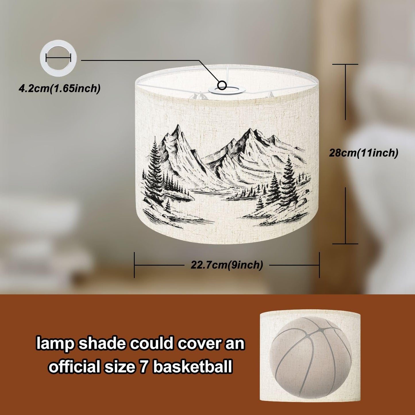 Lampshade 1 Pack Hand drawn nature mountains forest Drum Lampshades For Table Lamp Floor Lamps Replacement Lamp Shades Easy Assembly Required