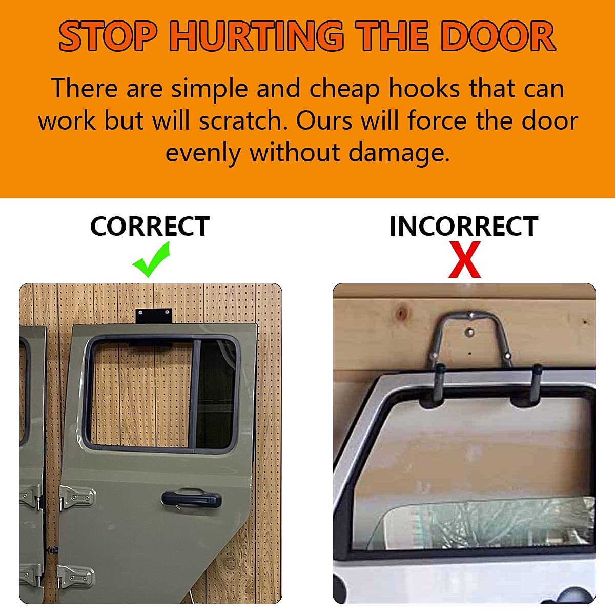 A-KARCK Wall Mount Door Hangers 4pcs, Door Storage Bracket with Rubber Lining Compatible with Jeep Wrangler JK JKU JL, Saving Garage Space