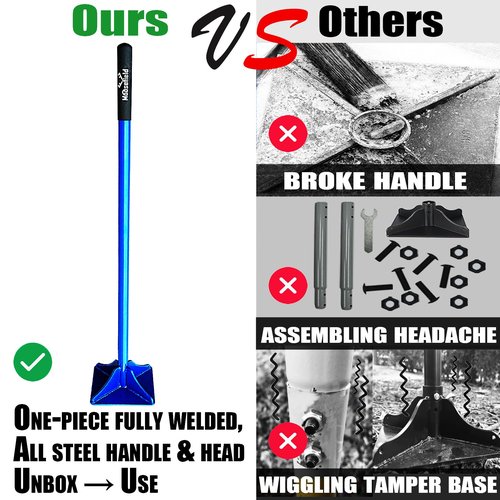 Moosefield Fully Welded Steel Tamper 8"x8" with 45 inch Handle Garden Landscaping Rammer for Earth, Soil, Asphalt, Gravel and Dirt Compaction Levelling Paver Tool